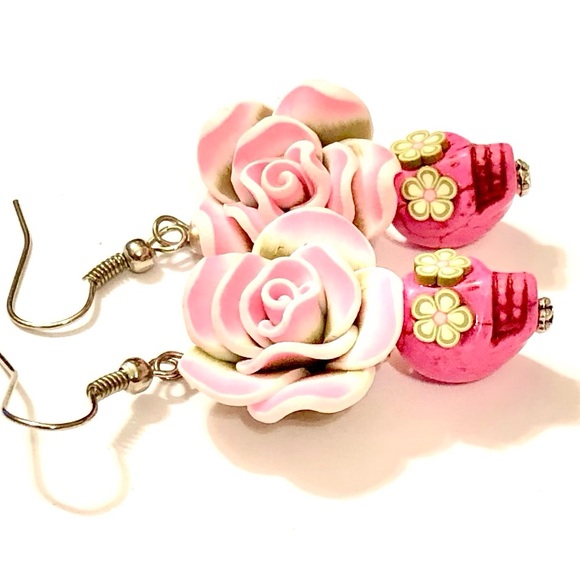 Sugar Skull Earrings Pink Olive White Day of the Dead Skull Jewelry Gift - Picture 1 of 3